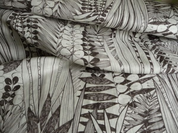 Leinenstoff, Blumenmuster, beige, braun