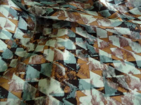 Polyester, geometrisches Muster, verschwommen, türkis, beige, grün, braun