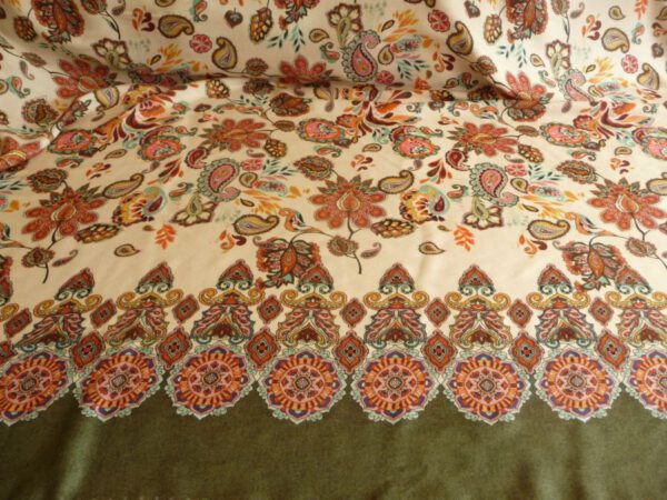 Viskose, Blumenmuster, Paisley, Bordüre, rosa, gelb, blau, grün